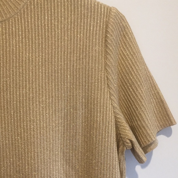 St John Gold Metallic Lurex Shimmer Short Sleeve Sweater Top Large - Picture 4 of 13